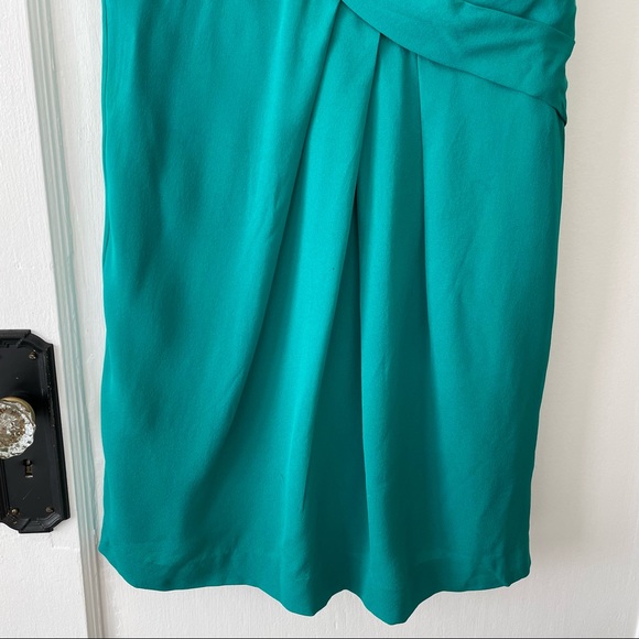 BCBG Max Azria Silk Teal Sleeveless Draped A-Line Mini Dress - Picture 4 of 9